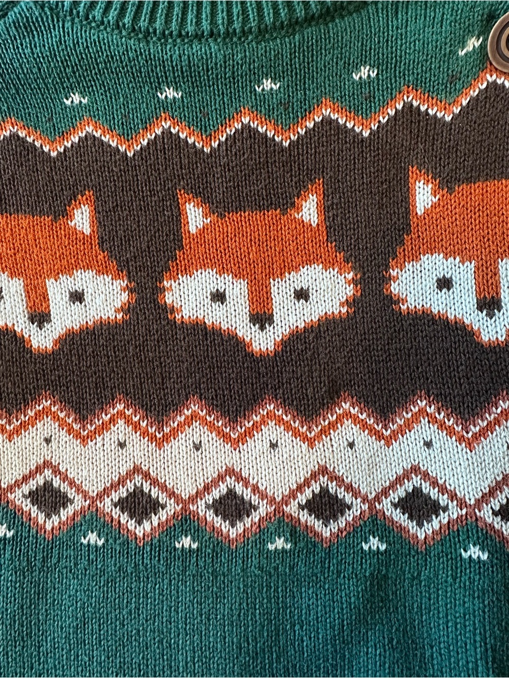 Gymboree Green Crewneck Sweater with Orange Fox Fair Isle - Picture 2 of 5